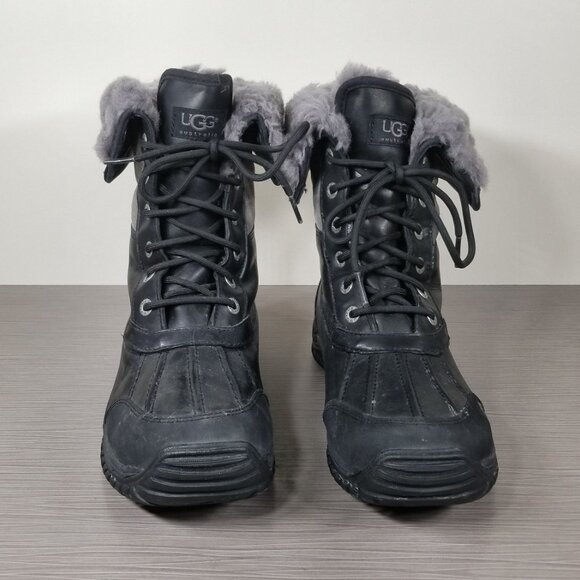 UGG Adirondack II 1906 Waterproof Boots Black Leather & Sheepskin Women Size 9 - Picture 2 of 16